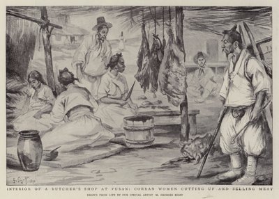 Interior de una Carnicería en Fusan, Mujeres Coreanas cortando y vendiendo Carne de Georges Ferdinand Bigot